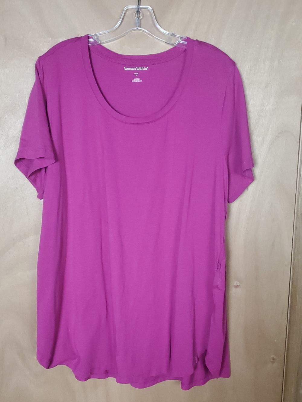 Woman Within Short Sleeve Scoop Neck Top - Fuchsia Pink